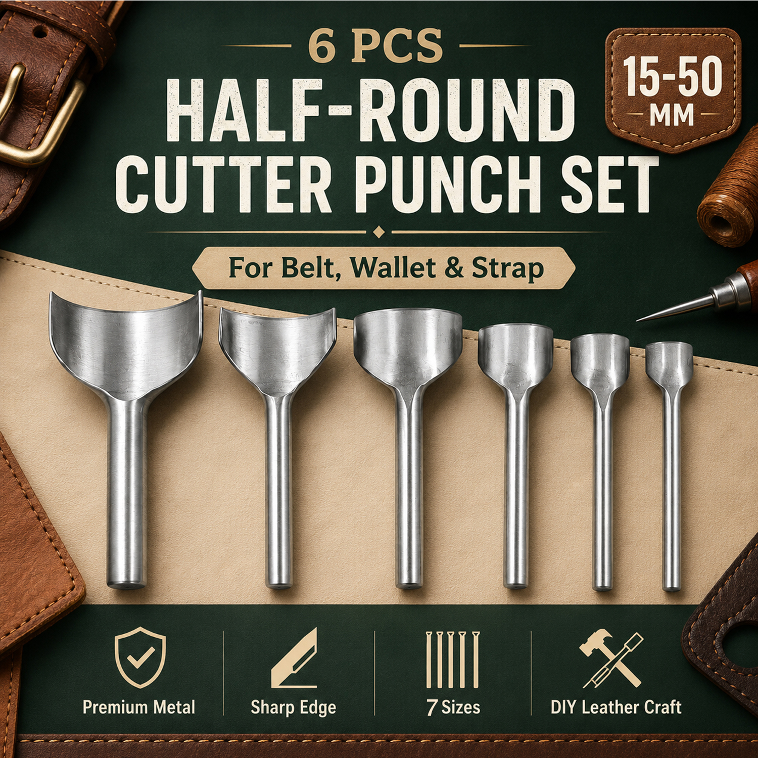 1-4Pcs Half round Leather Punc - Leatherwork Hole Punch avaliação e preço