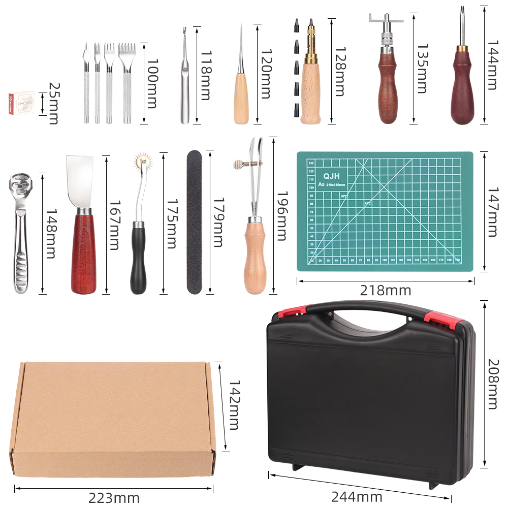 QJH 15 Piece Leather Craft Too - Leatherwork Beginner Tools avaliação e preço