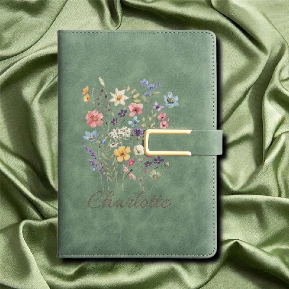 A5 Floral Monogram Custom Name - Leatherwork Journal avaliação e preço
